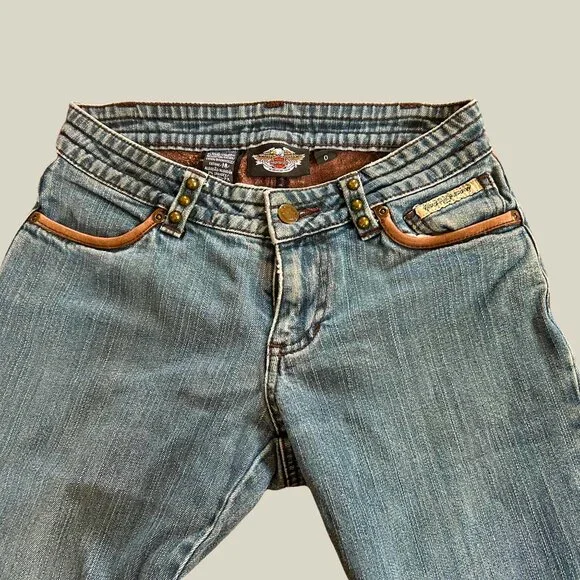 vintage Harley Davidson one of a kind low rise bootcut jeans (0) - Picture 4 of 8